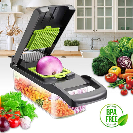 CARLA HOME Multifunctional Mandoline Vegetable Chopper 16-in-1 with Stainless Steel Blades, Storage Container & Hand Guard for Fruits & Veggies 4