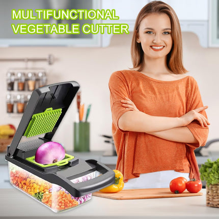 CARLA HOME Multifunctional Mandoline Vegetable Chopper 16-in-1 with Stainless Steel Blades, Storage Container & Hand Guard for Fruits & Veggies 8