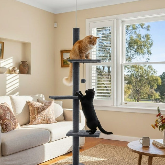 CARLA HOME Floor to Ceiling Cat Tree Tower  with Adjustable Height 230-286cm for Indoor Cats (Grey) 2