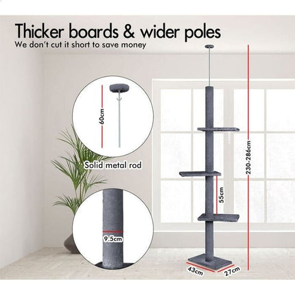 CARLA HOME Floor to Ceiling Cat Tree Tower  with Adjustable Height 230-286cm for Indoor Cats (Grey) 3