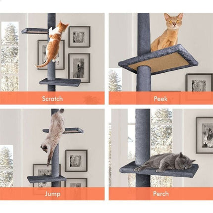 CARLA HOME Floor to Ceiling Cat Tree Tower  with Adjustable Height 230-286cm for Indoor Cats (Grey) 5