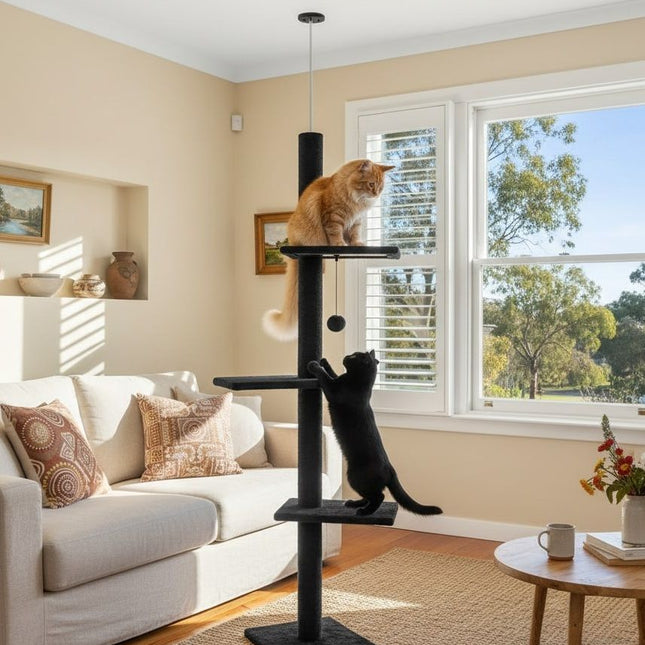 CARLA HOME Floor to Ceiling Cat Tree Tower  with Adjustable Height 230-286cm for Indoor Cats (Black) 2