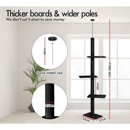 CARLA HOME Floor to Ceiling Cat Tree Tower  with Adjustable Height 230-286cm for Indoor Cats (Black) 3