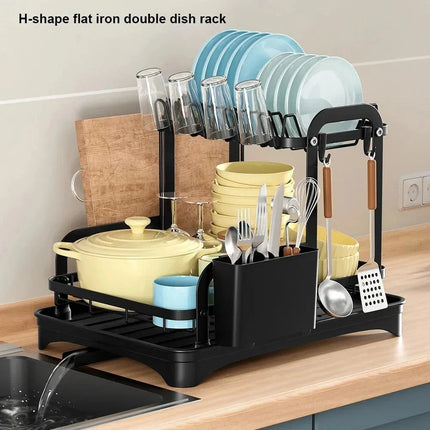2 Tier Dish Drainer Rack with Drain Basket 2