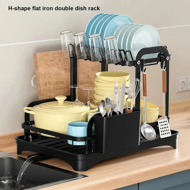 2 Tier Dish Drainer Rack with Drain Basket 2