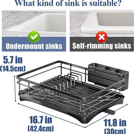 Large Dish Drying Rack with Drainboard Black