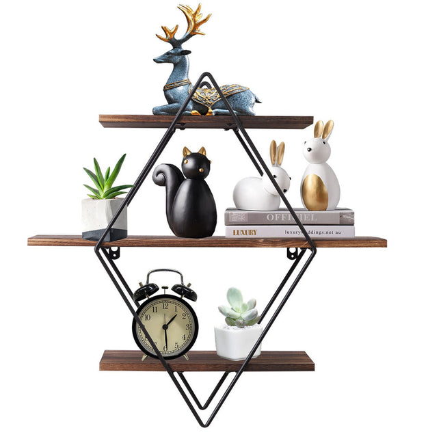 3 Tier Diamond Metal Floating Shelves Wall Mounted Display 2