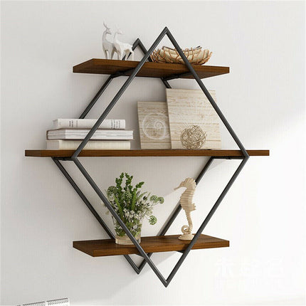 3-Tier Rustic Floating Wall Shelves Wood Display Books 2
