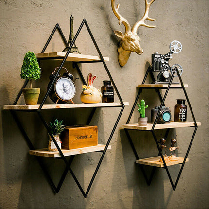 3-Tier Rustic Floating Wall Shelves Wood Display Books 4