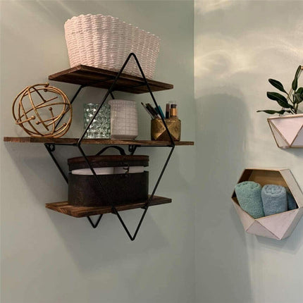 3-Tier Rustic Floating Wall Shelves Wood Display Books 5