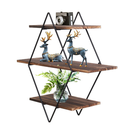 3-Tier Rustic Floating Wall Shelves Wood Display Books 7
