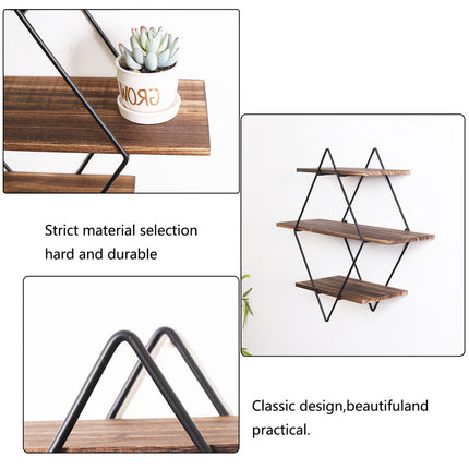 3-Tier Rustic Floating Wall Shelves Wood Display Books 9