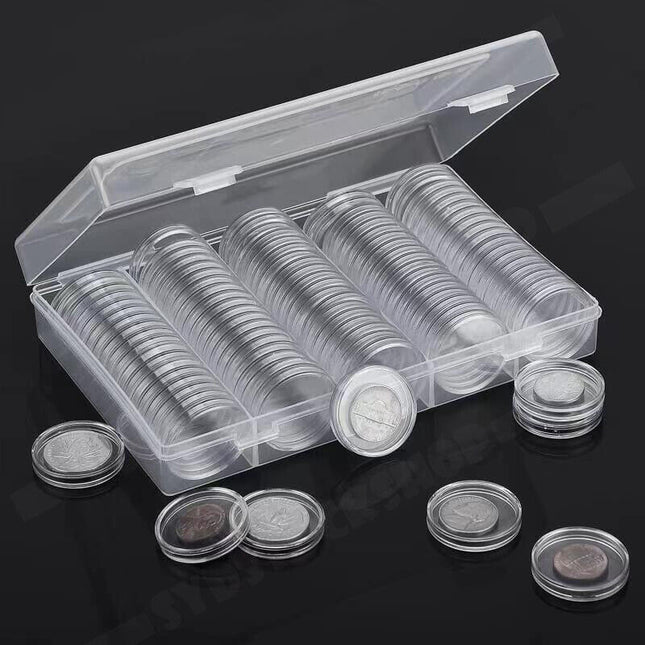 100PCS Clear Plastic Coin Holder Storage Box 20-30mm 2