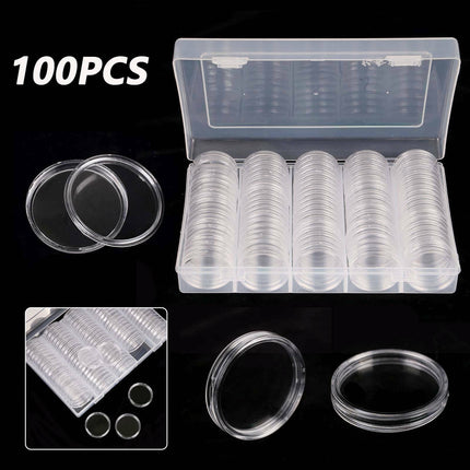 100PCS Clear Plastic Coin Holder Storage Box 20-30mm 4