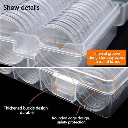 100PCS Clear Plastic Coin Holder Storage Box 20-30mm 5