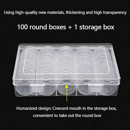 100PCS Clear Plastic Coin Holder Storage Box 20-30mm 6