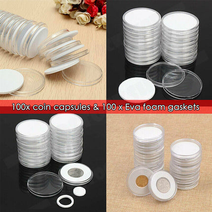 100PCS Clear Plastic Coin Holder Storage Box 20-30mm 7