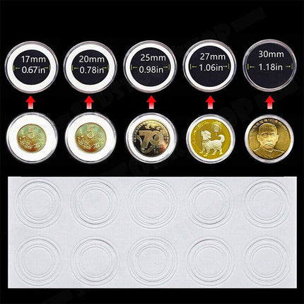 100PCS Clear Plastic Coin Holder Storage Box 20-30mm 10