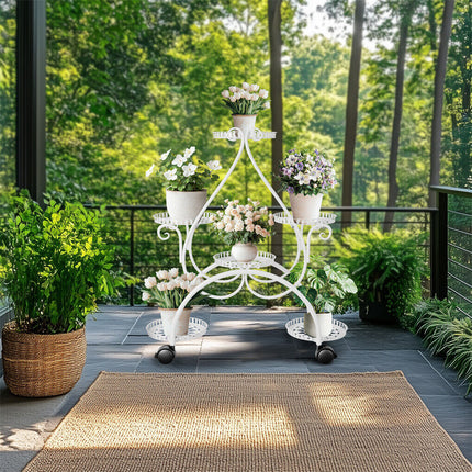 Movable Metal Plant Stand Garden Cart Indoor/Outdoor Decor 2