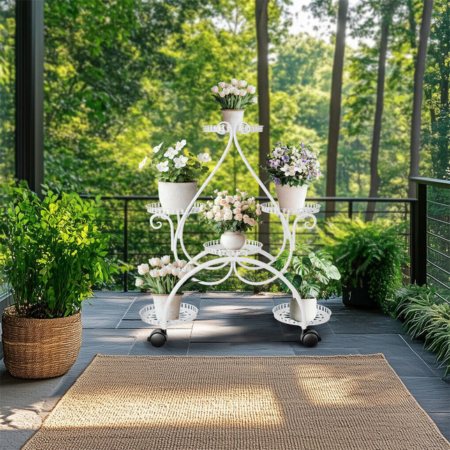 Movable Metal Plant Stand Garden Cart Indoor/Outdoor Decor 2