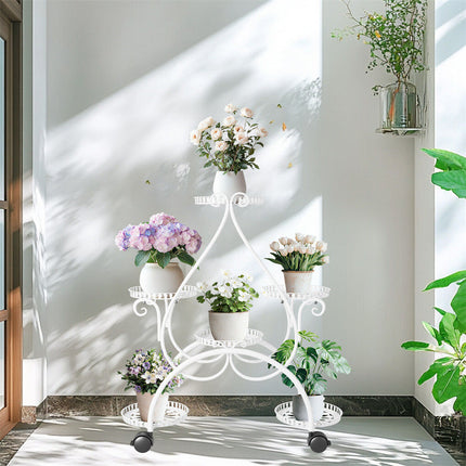 Movable Metal Plant Stand Garden Cart Indoor/Outdoor Decor 4