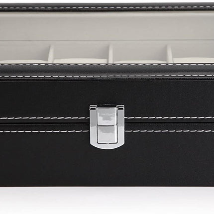 Black PU Leather Watch Organizer Display Storage Box Cases for Men & Women (12 slots) 2
