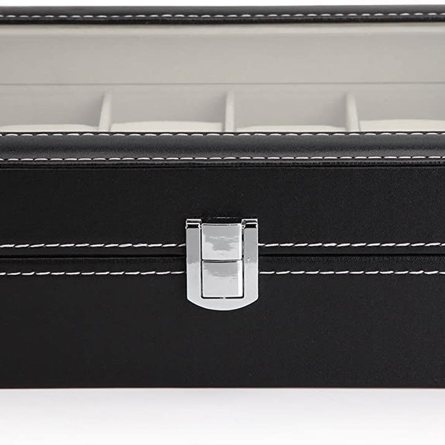 Black PU Leather Watch Organizer Display Storage Box Cases for Men & Women (12 slots) 2