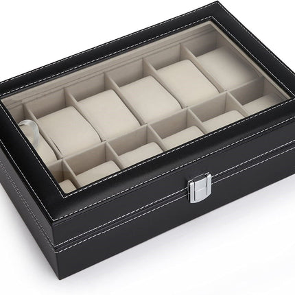 Black PU Leather Watch Organizer Display Storage Box Cases for Men & Women (12 slots) 3