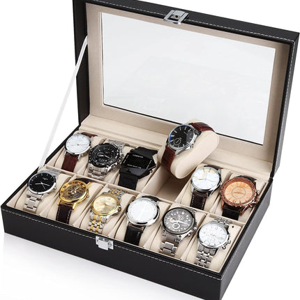Black PU Leather Watch Organizer Display Storage Box Cases for Men & Women (12 slots) 7