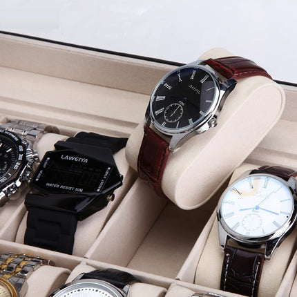 Black PU Leather Watch Organizer Display Storage Box Cases for Men & Women (12 slots) 8