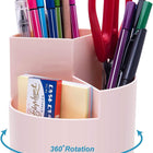 360 degree rotating multi-functional pen holder with 3 separate layer for office desk organiser (Pink)