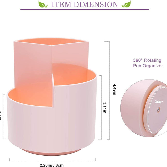 360 degree rotating multi-functional pen holder with 3 separate layer for office desk organiser (Pink) 2