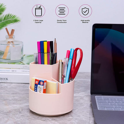 360 degree rotating multi-functional pen holder with 3 separate layer for office desk organiser (Pink) 6