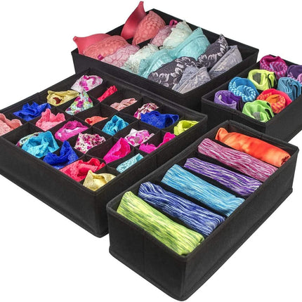 4 Pack Foldable Drawer Dividers Storage Boxes (Black) 2