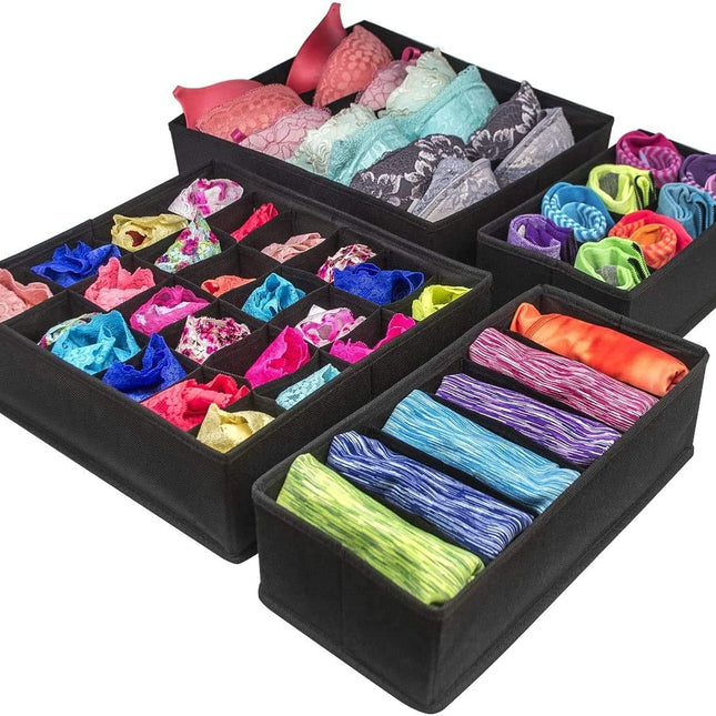 4 Pack Foldable Drawer Dividers Storage Boxes (Black) 2