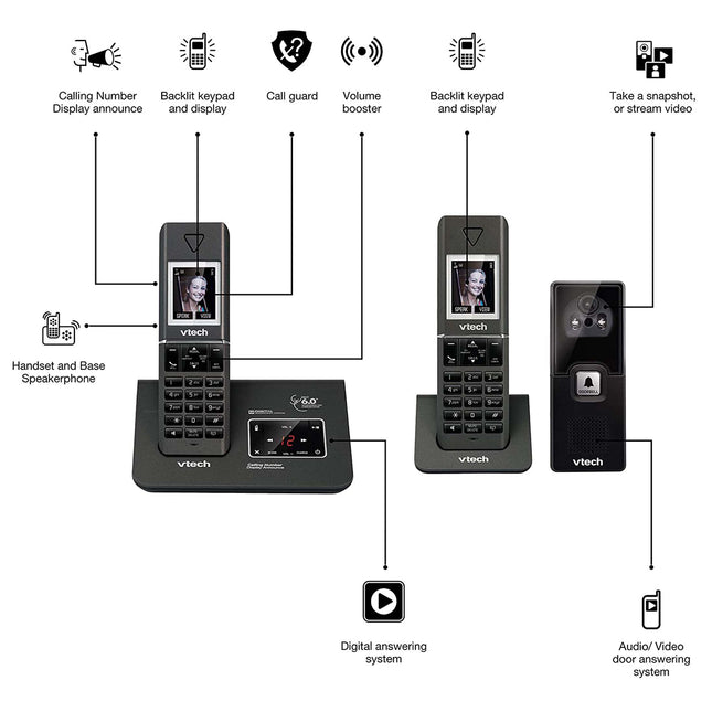 VTech 15951 Twin DECT 6.0 Cordless Home Phone w Video Doorbell Answering Machine 2