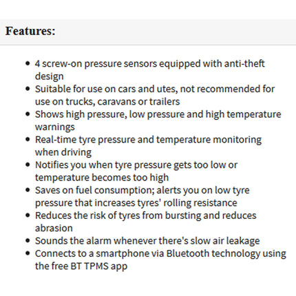 Gator DIY BT Wireless Car Tyre Pressure Monitor Monitoring System App Control TPM iOS 4