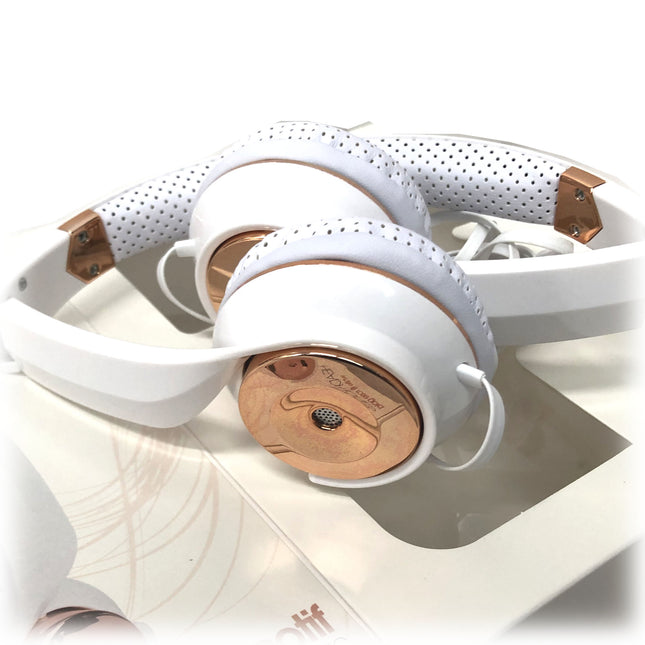 White Rose Gold Holysmoke Motif On Ear Foldable Headphones 2