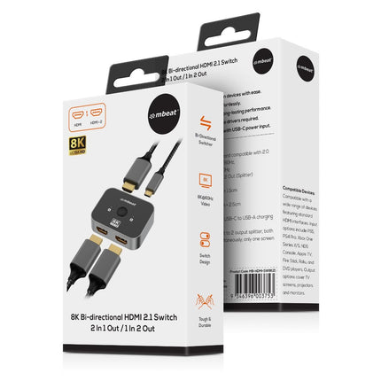 mbeat 8K Bi-directional HDMI 2.1 Switch 2 In 1 Out/1 In 2 Out 8