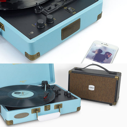mbeat Woodstock II Sky Blue Retro Bluetooth (TX/RX) Turntable 4