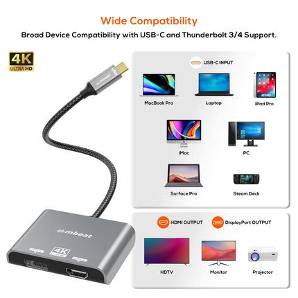 mbeat Tough Link USB-C to DP&HDMI Dual 4K/60Hz MST Adapter - Space Grey 5