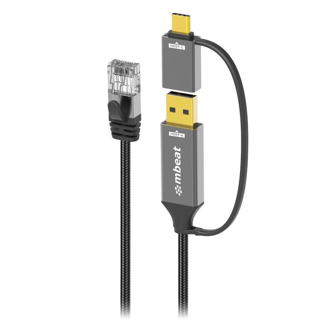 mbeat Tough Link 3m USB & USB-C to RJ45 Ethernet Cable - Space Grey 2
