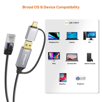 mbeat Tough Link 3m USB & USB-C to RJ45 Ethernet Cable - Space Grey 6