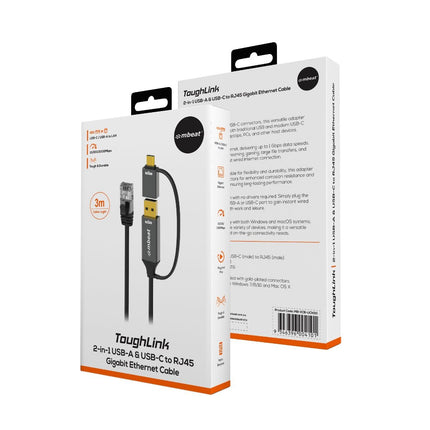 mbeat Tough Link 3m USB & USB-C to RJ45 Ethernet Cable - Space Grey 8