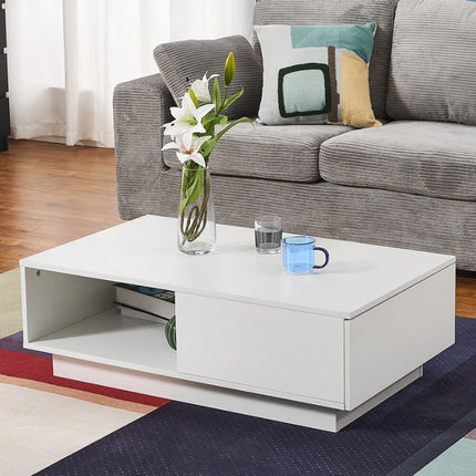 LED High Gloss Top White Coffee Table With Single Drawer 2