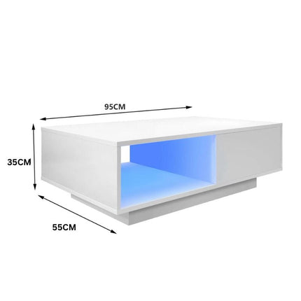 LED High Gloss Top White Coffee Table With Single Drawer 6