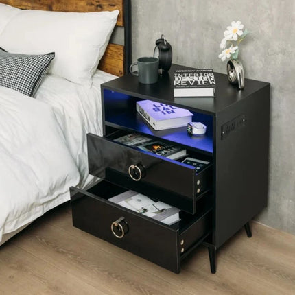 Amelia Modern LED Bedside table with USB and power socket Black 2