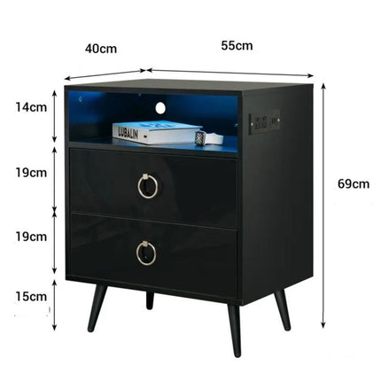 Amelia Modern LED Bedside table with USB and power socket Black 3