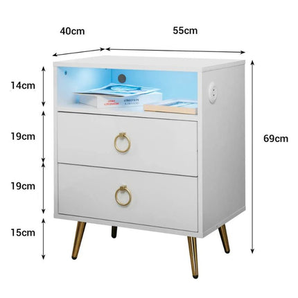 Amelia Modern LED Bedside table with USB and power socket White 2