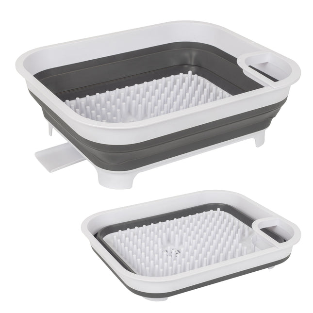 Collapsible Dish Rack with Utensil Section Space-Saving Drying Rack for Compact Kitchens & Camping